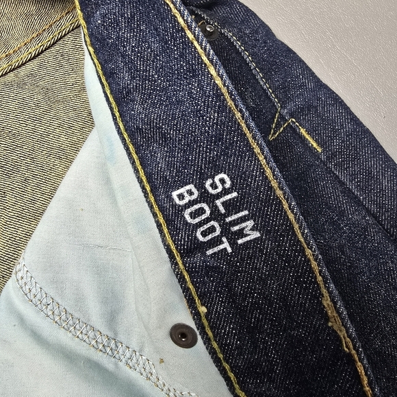 Aeropostale slim boot blue and yellow distressed mens jeans size 36X34 - Picture 7 of 12